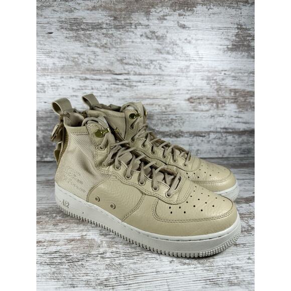 Women's Nike SF Air Force 1 Mid Beige Sneakers Sz 8.5 Athletic - Picture 1 of 9